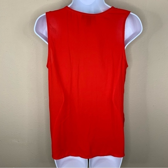 IZ Byer Red Vibrant Sleeveless Blouse Gathered Top V Neck Zip Closure - Picture 5 of 8